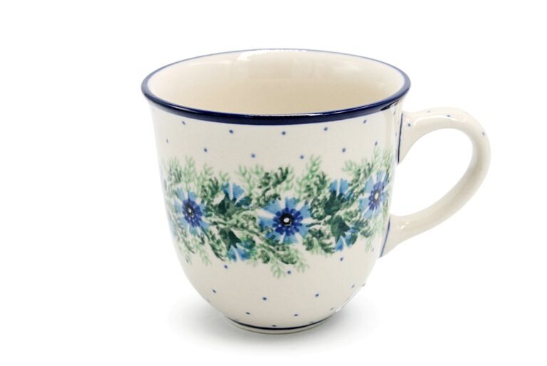 Cup / Mug with Iris flowers pattern ceramics Boleslawiec