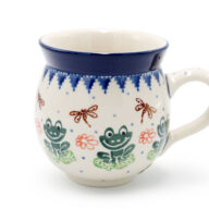 070 Barrel mug medium Frogs and Dragonflies, Ceramika Boleslawiec