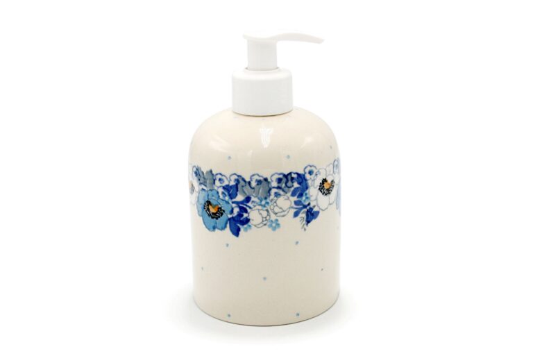 573 White and Blue Flowers Soap Dispenser, Boleslawiec Ceramics (2)