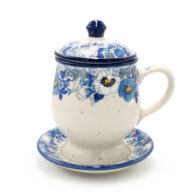 122 White and Blue Flowers Tea and Herb Brewing Mug, Ceramika Boleslawiec