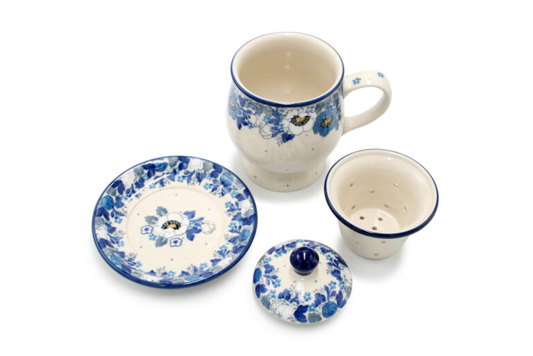 122 White and Blue Flowers Tea and Herb Brewing Mug, Boleslawiec Ceramics (2)