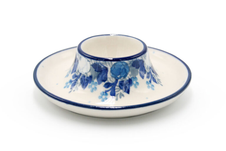 145 Egg Saucer White and Blue Flowers, Boleslawiec Ceramics (2)