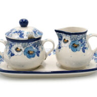 422 Sugar bowl and creamer set, White and Blue Flowers pattern, Ceramika Boleslawiec