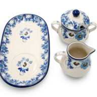 422 Sugar bowl and creamer set, White and Blue Flowers pattern, Boleslawiec Ceramics (2)