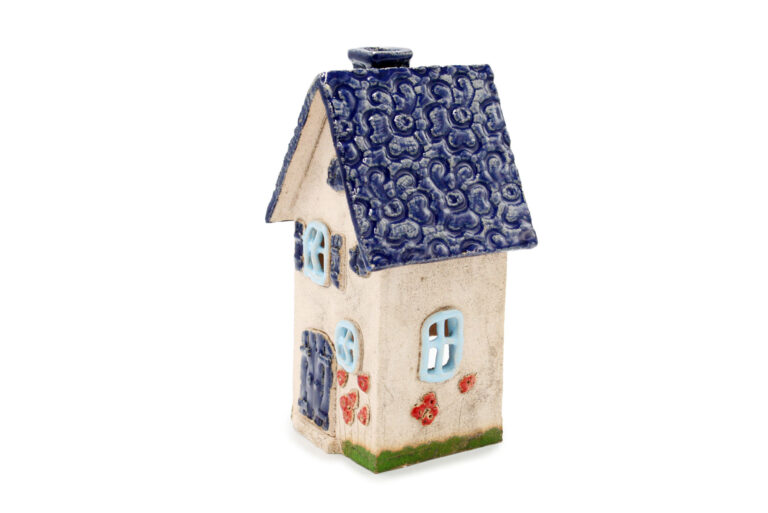 Ceramic candle house - Navy blue roof 2 (2)