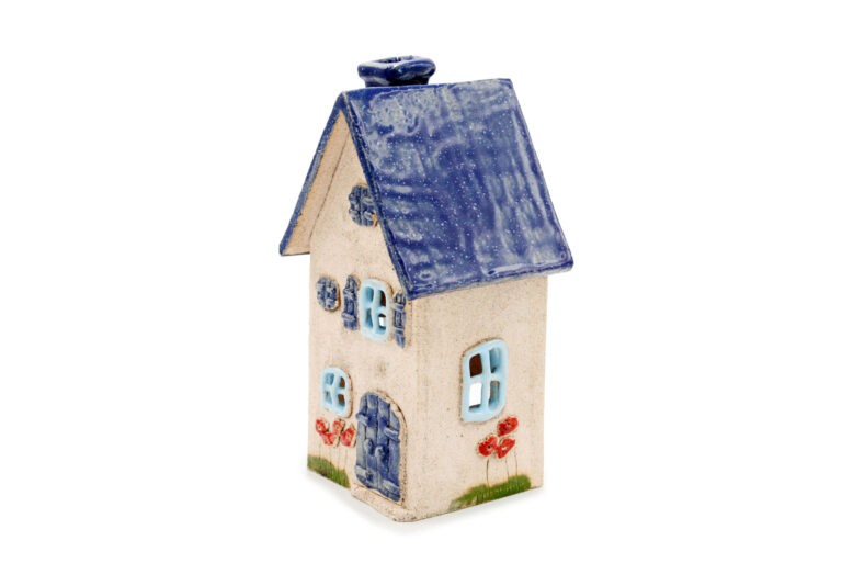 Ceramic candle house - Navy blue roof 3 (2)