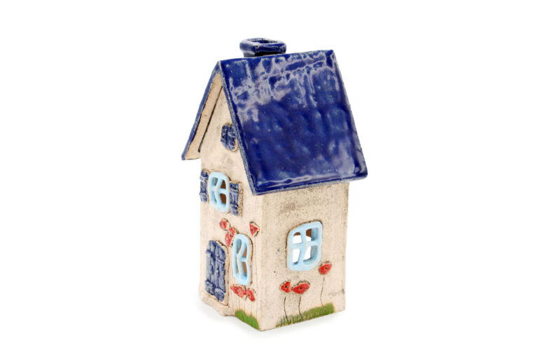 Ceramic candle house - Navy blue roof 4 (2)