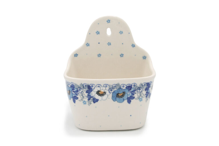 130 Pojemnik na sól Białe i Niebieskie Kwiaty, Ceramika Bolesławiec