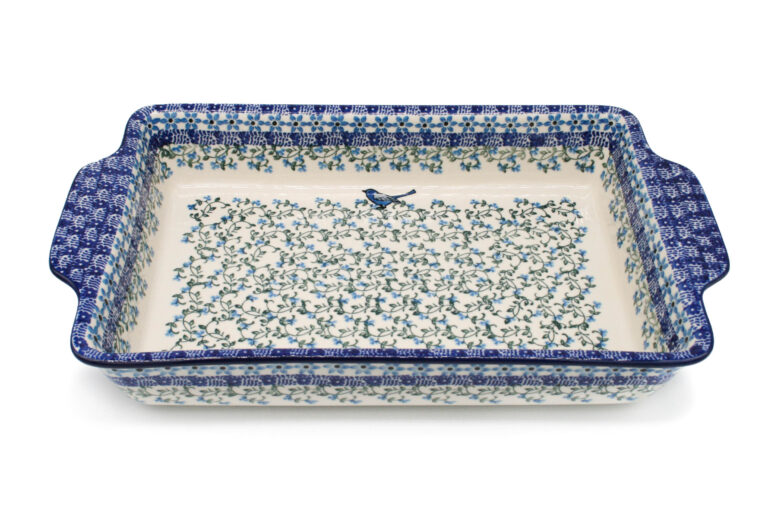 Duża forma do pieczenia z uchwytami, wzór z Ptaszkiem, Ceramika Bolesławiec