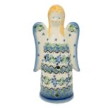 Ceramiczny anioł na świeczkę Niebieskie Wianuszki, Ceramika Bolesławiec