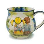 MF Unikatowy kubek Chłopiec, Dziewczynka i Szafirowe Kwiaty, Ceramika Bolesławiec