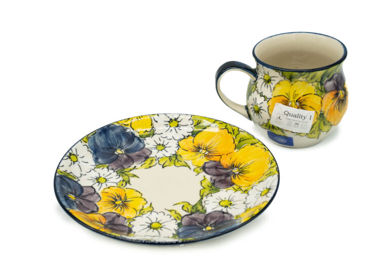 MF Unikatowy komplet kubek i talerz śniadaniowy Bratki, Ceramika Bolesławiec (2) MF Unikatowy komplet kubek i talerz śniadaniowy Bratki, Ceramika Bolesławiec (2)