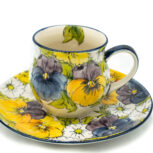 MF Unikatowy komplet kubek i talerz śniadaniowy Bratki, Ceramika Bolesławiec