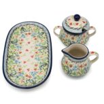 422 Zestaw cukierniczka i mlecznik Kolorowa Wiosenna Łąka, Ceramika Bolesławiec (2)
