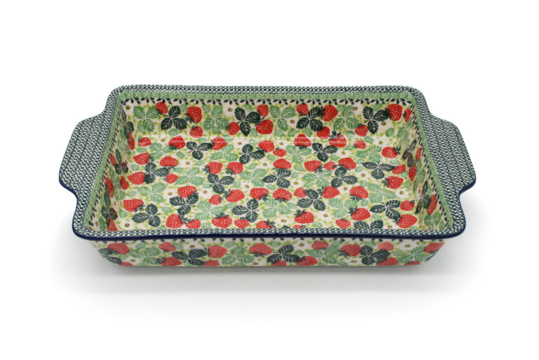 Duża forma do pieczenia z uchwytami Truskaweczki, Ceramika Bolesławiec