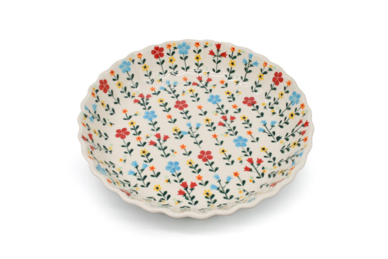 Zapiekacz falowany okrągły Kwiatuszki, Ceramika Bolesławiec