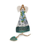 Unikatowy anioł z niebieskimi kwiatami + Zawieszka