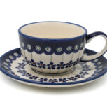 Filiżanka z dużym uchem Kropka i Kwiatek, Ceramika Bolesławiec