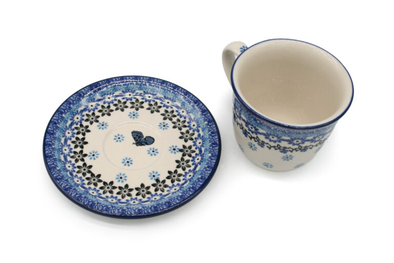 773 Filiżanka – kubek ze spodkiem Kwiaty z Niebieskim Motylkiem, Ceramika Bolesławiec (2) 773 Filiżanka – kubek ze spodkiem Kwiaty z Niebieskim Motylkiem, Ceramika Bolesławiec (2)