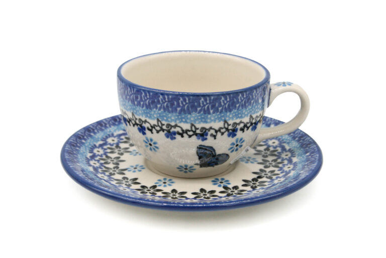 Filiżanka duże espresso Kwiaty z Niebieskim Motylkiem, Ceramika Bolesławiec