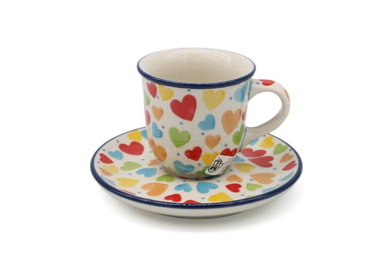 Filiżanka espresso Jasne Kolorowe Serduszka, Ceramika Bolesławiec