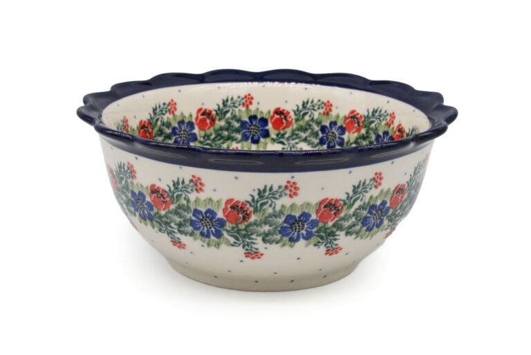 Miska średnia z falbaną Róże i Niebieskie Kwiatuszki, Ceramika Bolesławiec (2) Miska średnia z falbaną Róże i Niebieskie Kwiatuszki, Ceramika Bolesławiec (2)