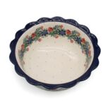 Miska średnia z falbaną Róże i Niebieskie Kwiatuszki, Ceramika Bolesławiec