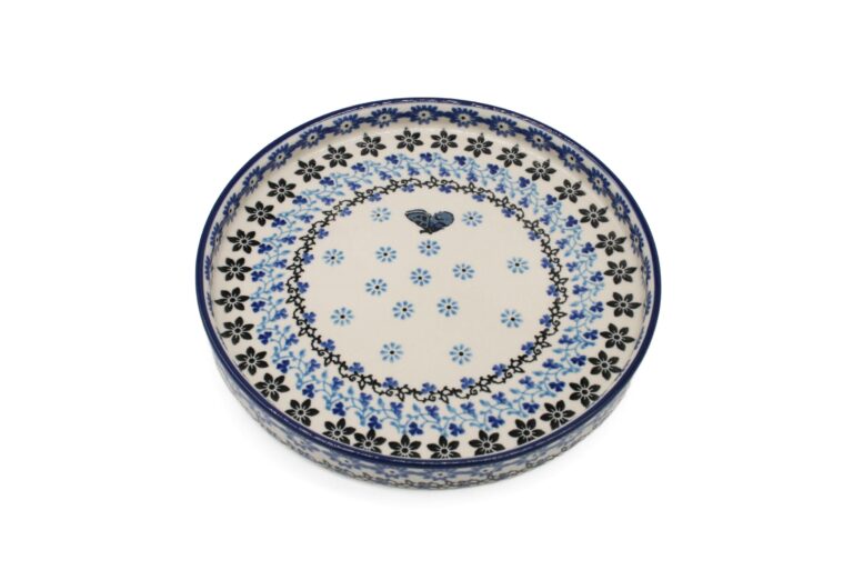 Półmisek z rantem Kwiaty z Niebieskim Motylkiem, Ceramika Bolesławiec