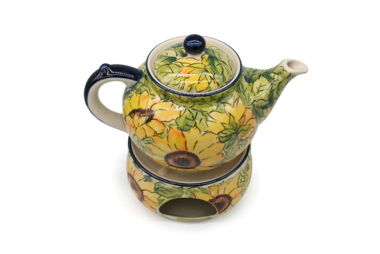 Unikatowy komplet - czajnik z podgrzewaczem Słoneczniki, Ceramika Bolesławiec (2) Unikatowy komplet - czajnik z podgrzewaczem Słoneczniki, Ceramika Bolesławiec (2)