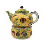 Unikatowy komplet - czajnik z podgrzewaczem Słoneczniki, Ceramika Bolesławiec