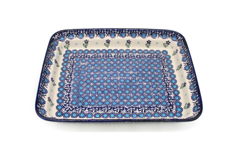 Zapiekacz prostokątny Niebieskie Kropki i Kwiatuszki, Ceramika Bolesławiec