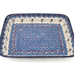 Zapiekacz prostokątny Niebieskie Kropki i Kwiatuszki, Ceramika Bolesławiec