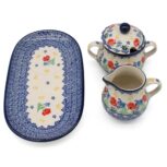 Zestaw cukierniczka i mlecznik Maki i Żółte Motyle, Ceramika Bolesławiec (2)