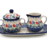 Zestaw cukierniczka i mlecznik Maki i Żółte Motyle, Ceramika Bolesławiec