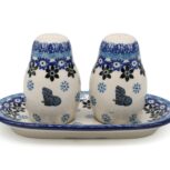 Zestaw do przypraw Kwiaty z Niebieskim Motylkiem, Ceramika Bolesławiec