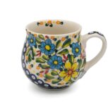 Kubek czeski mały Żółte i Błękitne Kwiaty, Ceramika Bolesławiec