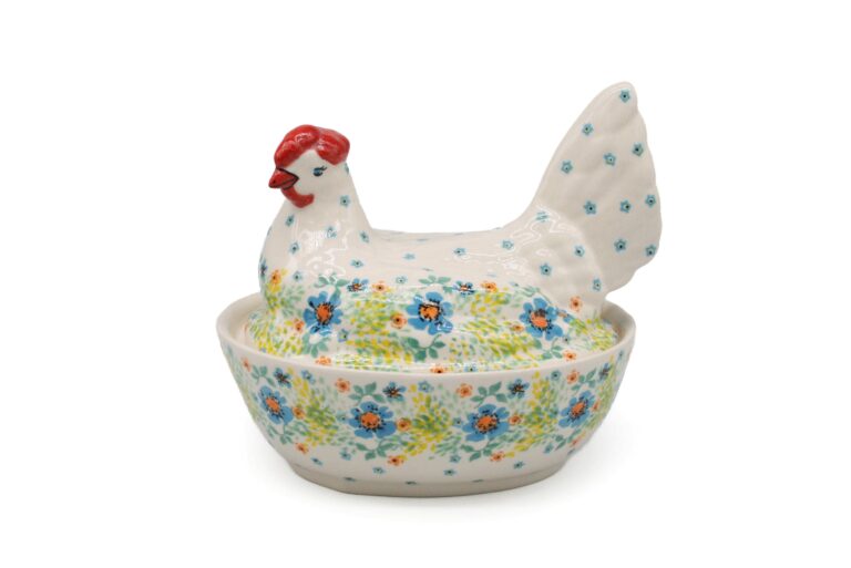 Mały pojemnik - kura Radosne Kwiatuszki, Ceramika Bolesławiec