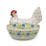 Mały pojemnik - kura Radosne Kwiatuszki, Ceramika Bolesławiec