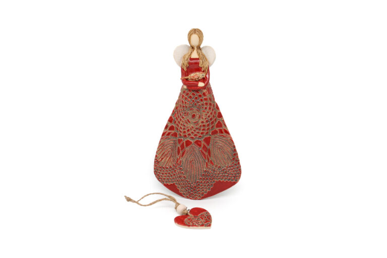 Unikatowy anioł w czerwonej sukni + Zawieszka