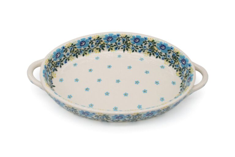 Uniwersalny zapiekacz owalny z uszami Niebieski Kwiatowy Wianuszek, Ceramika Bolesławiec