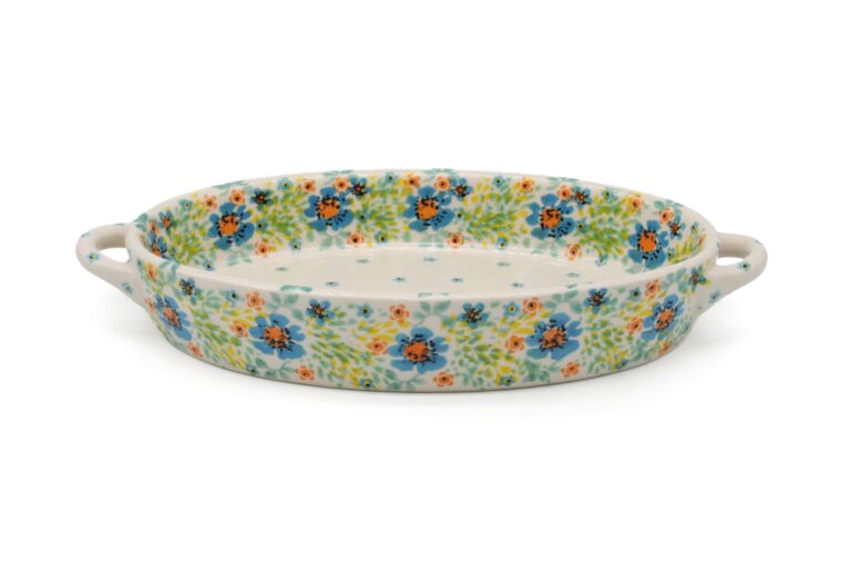 Uniwersalny zapiekacz owalny z uszami Radosne Kwiatuszki, Ceramika Bolesławiec (2) Uniwersalny zapiekacz owalny z uszami Radosne Kwiatuszki, Ceramika Bolesławiec (2)