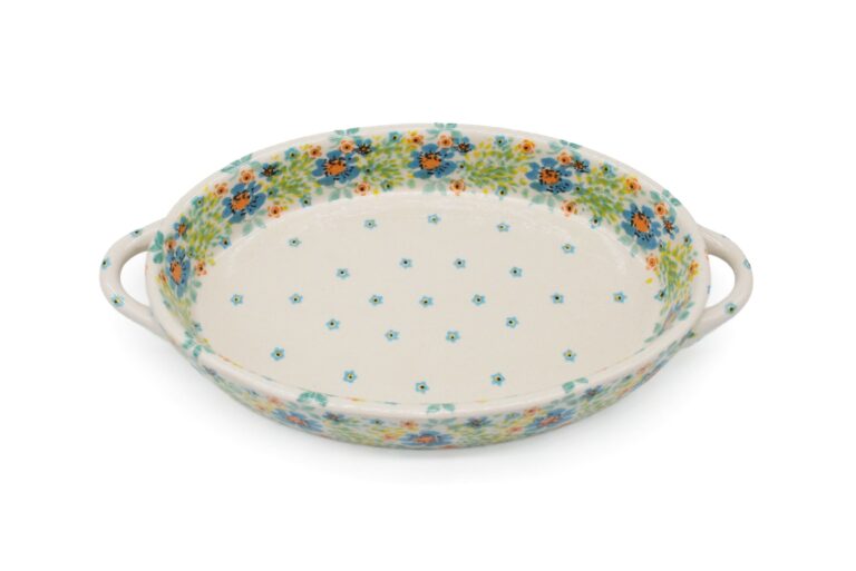Uniwersalny zapiekacz owalny z uszami Radosne Kwiatuszki, Ceramika Bolesławiec
