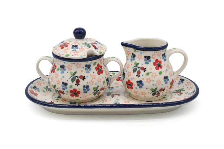 Zestaw cukierniczka i mlecznik Dzika Róża i Kwiatuszki, Ceramika Bolesławiec