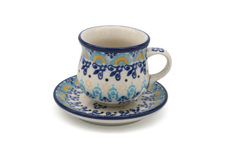 Baryłka ze spodeczkiem na espresso Gwiazdki i Kwiatuszki, Ceramika Bolesławiec