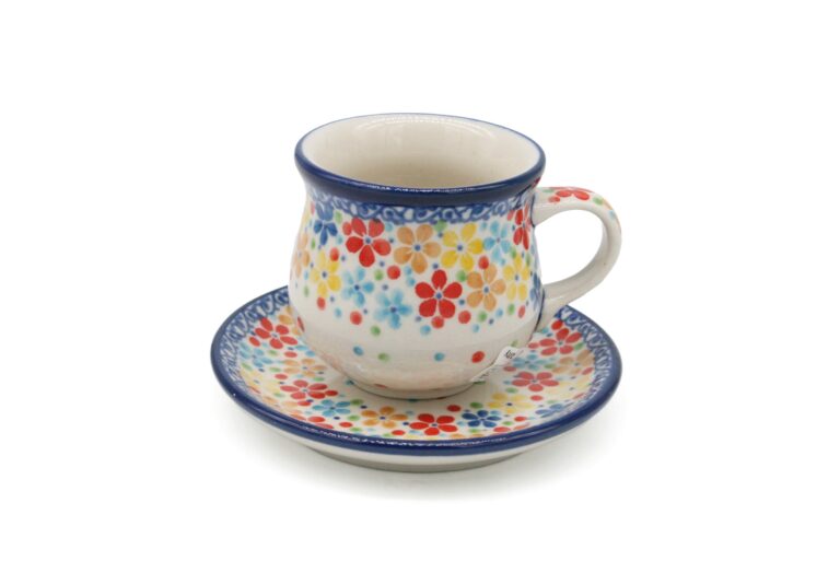 Baryłka ze spodeczkiem na espresso Letnie Kwiatuszki, Ceramika Bolesławiec