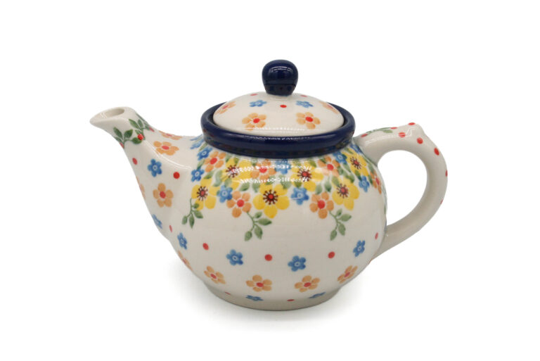 Czajniczek mały Żółte i pomarańczowe kwiatuszki 0,4 l, Ceramika Bolesławiec