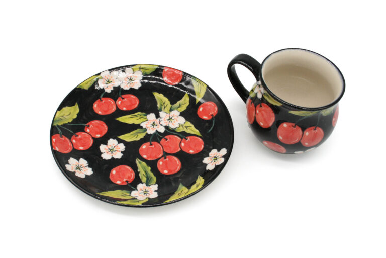 Unikatowy komplet kubek i talerz Ciemna Wiśnia, Ceramika Bolesławiec (2) Unikatowy komplet kubek i talerz Ciemna Wiśnia, Ceramika Bolesławiec (2)