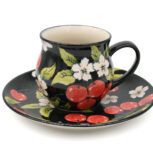 Unikatowy komplet kubek i talerz Ciemna Wiśnia, Ceramika Bolesławiec