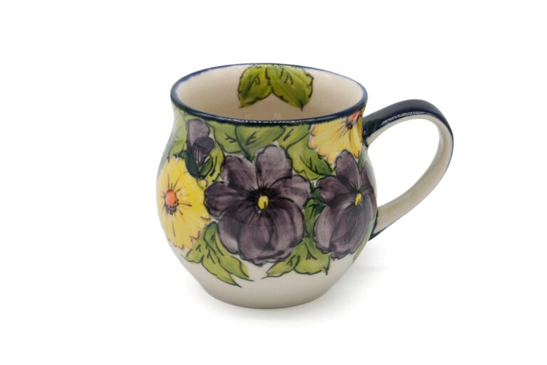 Unikatowy kubek Fioletowe i Żółte Kwiaty, Ceramika Bolesławiec