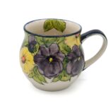 Unikatowy kubek Fioletowe i Żółte Kwiaty, Ceramika Bolesławiec
